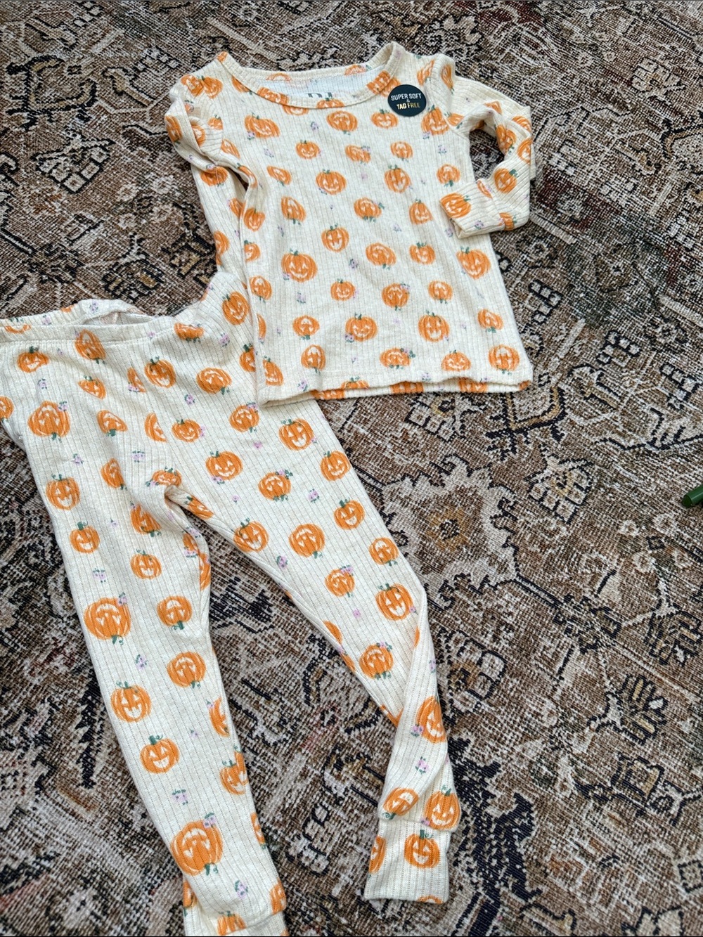 Girls Pumpkin Floral Pajama Set